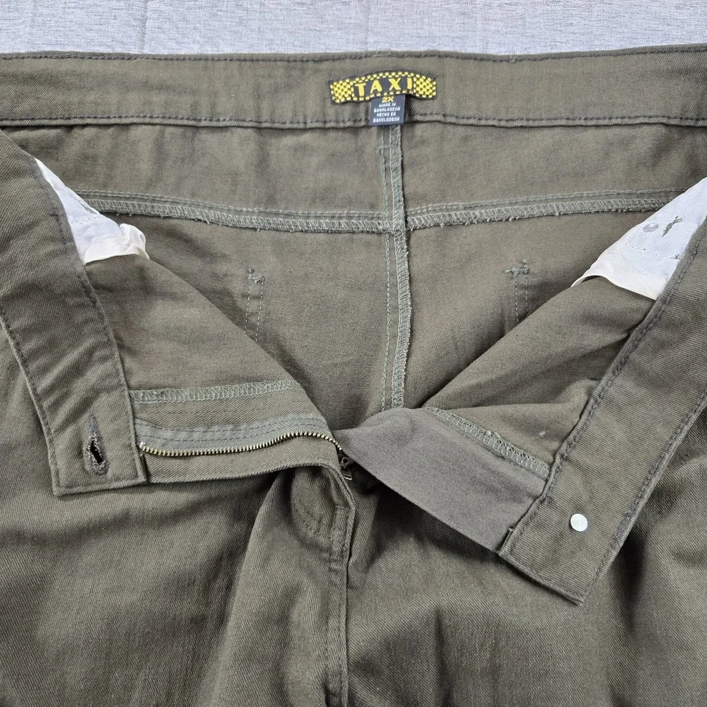 New TAXI  Women's  Cargo Pants High Rise 100% Cotton Dark Green Wide‎ Leg 2XL